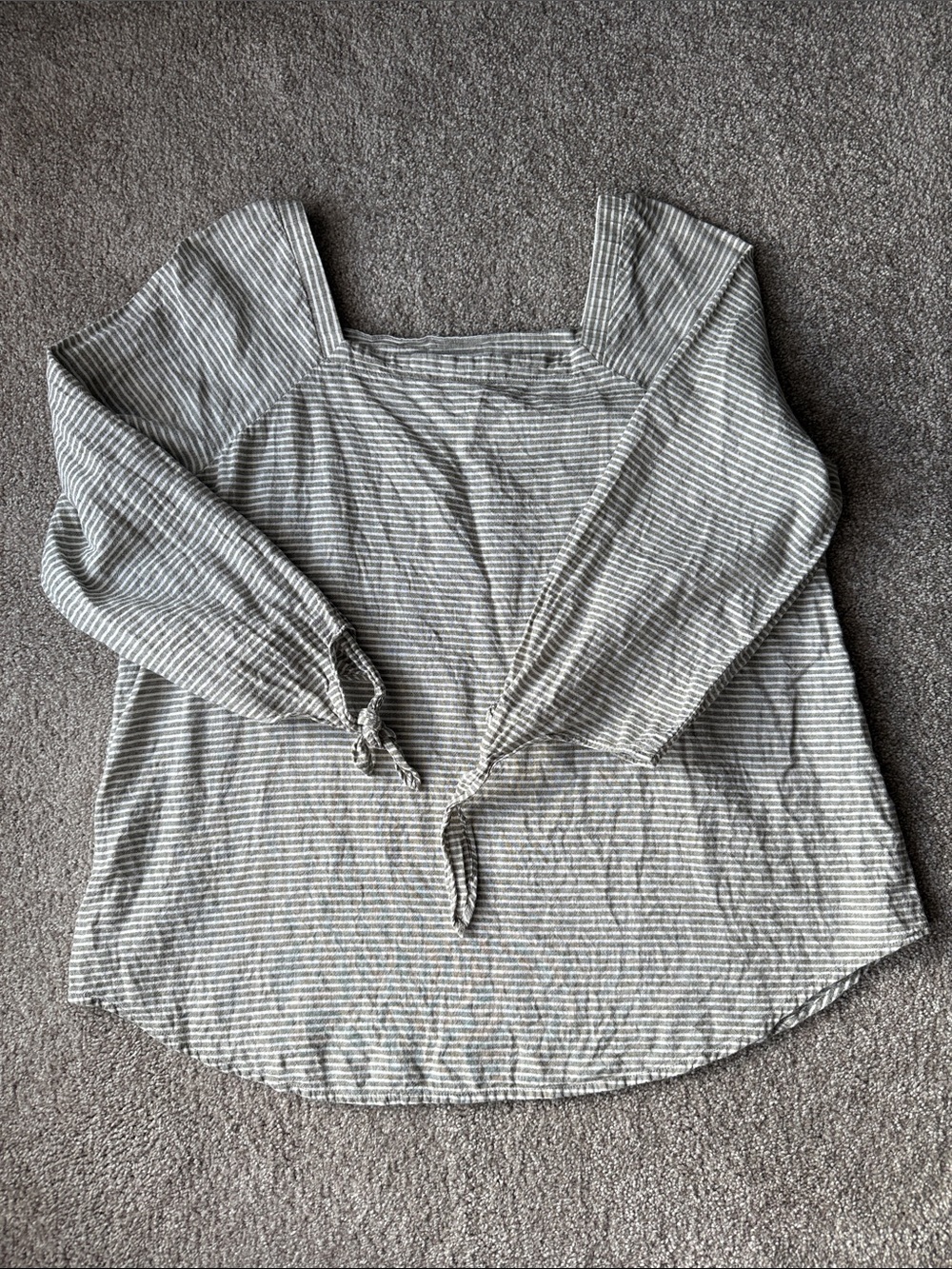 Liz Claiborne Linen/Cotten blend Gray and White Striped Square-Neck Blouse